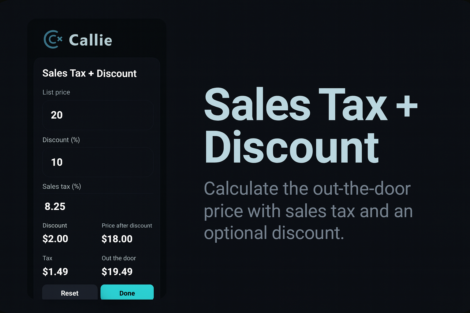 Callie discount calculator screen