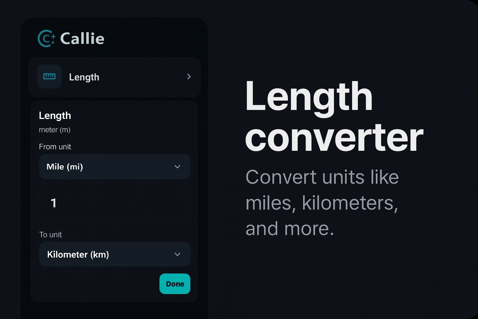Callie length conversion screen