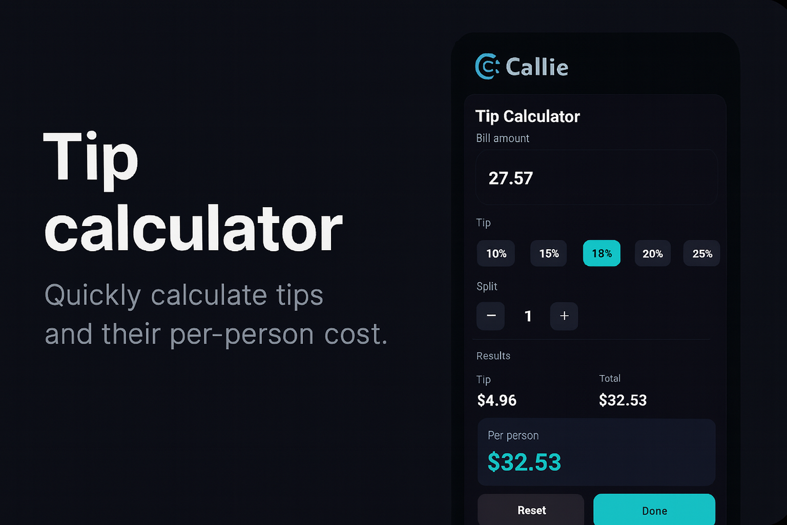 Callie tip calculator screen