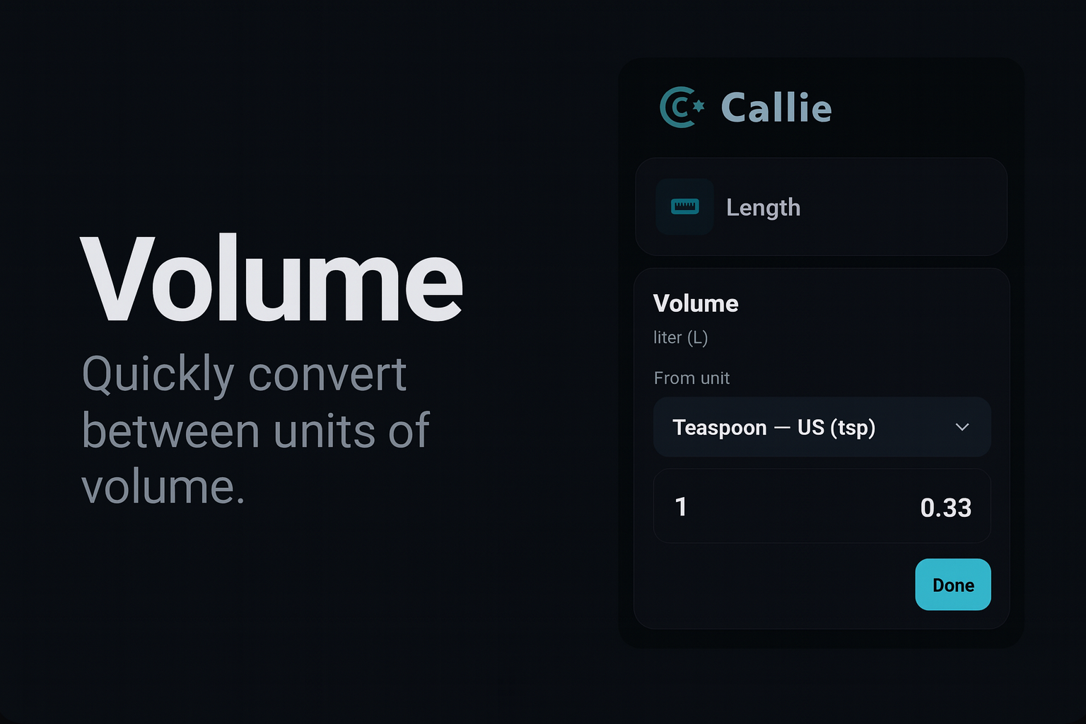 Callie volume conversion screen